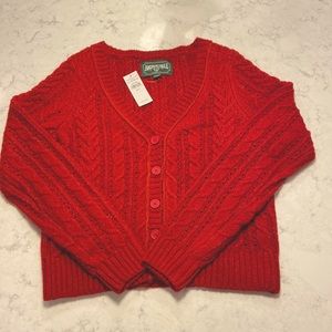 American Eagle Red Cable Knit Button Up Sweater Size Small